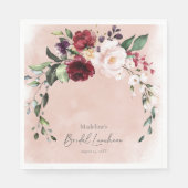 Rustieke Bourgogne & Blush Roze Rozen Bruids Lunch Servet (Voorkant)