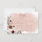 Rustieke Bourgogne & Blush Roze Rozen Bruiloft RSVP Kaartje (Voorkant)