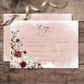 Rustieke Bourgogne & Blush Roze Rozen Bruiloft RSVP Kaartje