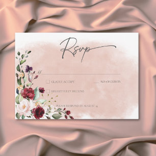 Rustieke Bourgogne & Blush Roze Rozen Bruiloft RSVP Kaartje