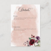 Rustieke Bourgogne & Blush Roze Rozen Details Informatiekaartje (Voorkant)