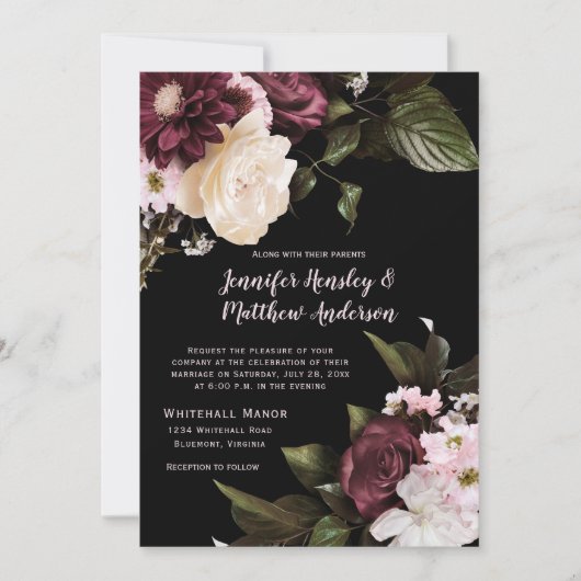 Rustieke Bourgogne, Blush Roze, Wit Bloemen Bruilo Kaart (Voorkant)