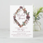 Rustieke Bourgogne Botanische Bridal Douche Uitnod Kaart (Staand voorkant)