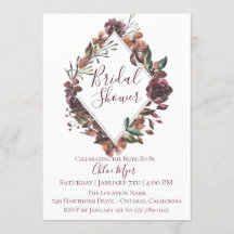 Rustieke Bourgogne Botanische Bridal Douche Uitnod