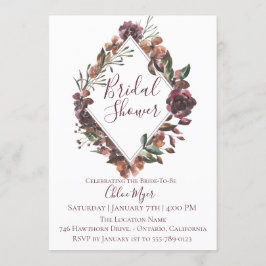 Rustieke Bourgogne Botanische Bridal Douche Uitnod Kaart