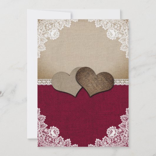 Rustieke Bourgogne Burlap Kant Bruiloft Kaart (Achterkant)