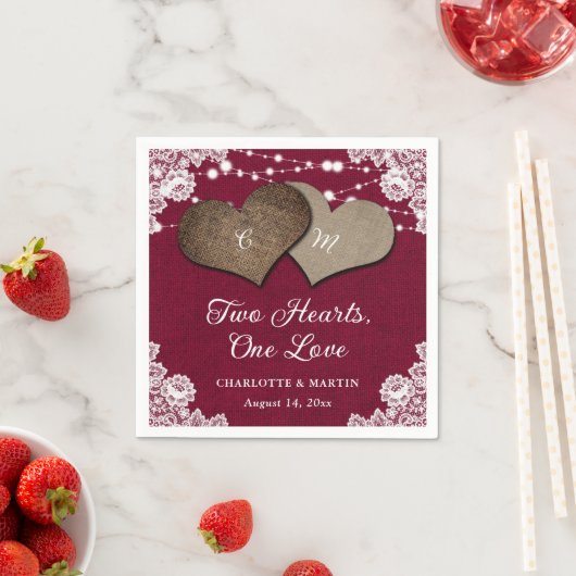 Rustieke Bourgogne Burlap Lace String Lights Bruil Servet (Insitu)