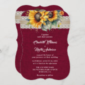 Rustieke Bourgogne Burlap Lace Zonnebloem Bruiloft Kaart (Voorkant / Achterkant)