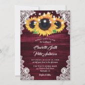 Rustieke Bourgogne Burlap Lace Zonnebloem Bruiloft Kaart (Voorkant)