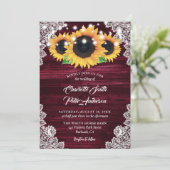 Rustieke Bourgogne Burlap Lace Zonnebloem Bruiloft Kaart (Staand voorkant)