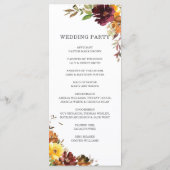 Rustieke Bourgogne Burnt Sinaasappel Bloemenbruilo Programmakaart (Achterkant)