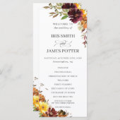 Rustieke Bourgogne Burnt Sinaasappel Bloemenbruilo Programmakaart (Voorkant / Achterkant)