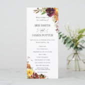 Rustieke Bourgogne Burnt Sinaasappel Bloemenbruilo Programmakaart (Staand voorkant)