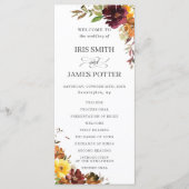 Rustieke Bourgogne Burnt Sinaasappel Bloemenbruilo Programmakaart (Voorkant)