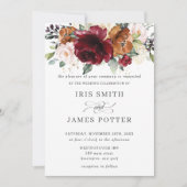 Rustieke Bourgogne Burnt Sinaasappel Blush Bloemen Kaart (Voorkant)