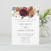 Rustieke Bourgogne Burnt Sinaasappel Blush Bloemen Kaart (Staand voorkant)