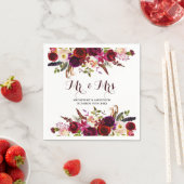 Rustieke Bourgogne Chic Floral Mr en Mrs Wedding Servetten (Insitu)
