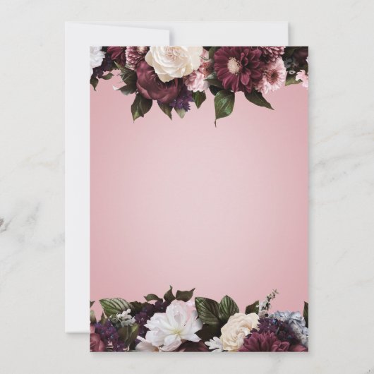 Rustieke Bourgogne Crème & Roze Bloemen Bruidsbrun Kaart (Achterkant)