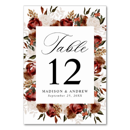 Rustieke Bourgogne en Ivoor Rozen Bruiloft Kaart (Achterkant)