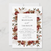 Rustieke Bourgogne en Ivoor Rozen Bruiloft Kaart (Voorkant)