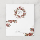 Rustieke Bourgogne en Ivoor Rozen Bruiloft Plaatskaartje (Buitenkant ongevouwen)