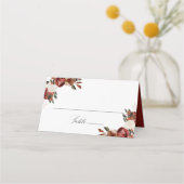 Rustieke Bourgogne en Ivoor Rozen Bruiloft Plaatskaartje (Voorkant)