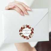 Rustieke Bourgogne en Ivoor Rozen Bruiloft Ronde Sticker