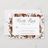 Rustieke Bourgogne en Ivoor Rozen Bruiloft RSVP Kaartje (Voorkant)