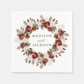 Rustieke Bourgogne en Ivoor Rozen Bruiloft Servet (Voorkant)