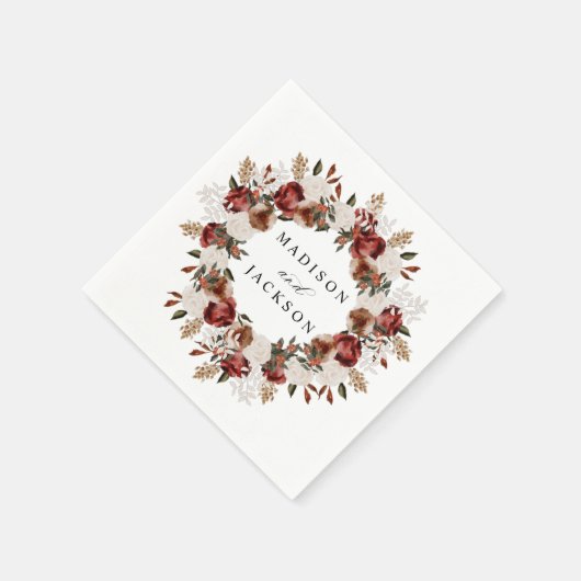 Rustieke Bourgogne en Ivoor Rozen Bruiloft Servet (Hoek)