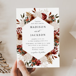 Rustieke Bourgogne en Ivoor Rozen bruiloft uitnodi Kaart