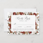 Rustieke Bourgogne en Ivoor Rozen Meal Wedding RSVP Kaartje (Voorkant)