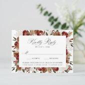 Rustieke Bourgogne en Ivoor Rozen Meal Wedding RSVP Kaartje (Staand voorkant)