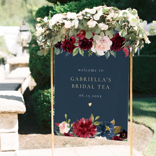 Rustieke Bourgogne en marine Floral Bridal Tea Wel Poster