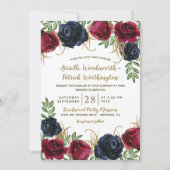 Rustieke Bourgogne en Navy Blue bruiloft uitnodigi Kaart (Voorkant)