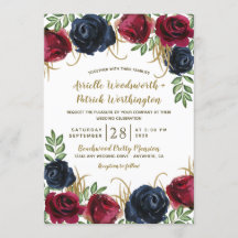 Rustieke Bourgogne en Navy Blue bruiloft uitnodigi