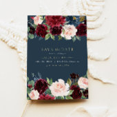 Rustieke Bourgogne en Navy Floral Save the Date Kaart
