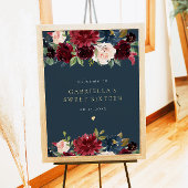 Rustieke Bourgogne en Navy Floral Sweet 16 Welkom Poster