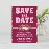 Rustieke Bourgogne en Roze Bloemen Bewaar De Datum Kaart (Staand voorkant)