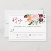 Rustieke Bourgogne en Roze Bloemen Huwelijk RSVP (Voorkant)