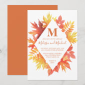 Rustieke Bourgogne en Sinaasappel Fall Leaves Wedd Kaart (Voorkant / Achterkant)