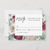 Rustieke Bourgogne en Witte Rozen Waterverf Bloeme RSVP Kaartje (Voorkant)