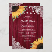 Rustieke Bourgogne en Zonnebloem bruiloft uitnodig Kaart (Voorkant / Achterkant)