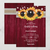 Rustieke Bourgogne en Zonnebloem bruiloft uitnodig Kaart (Voorkant / Achterkant)