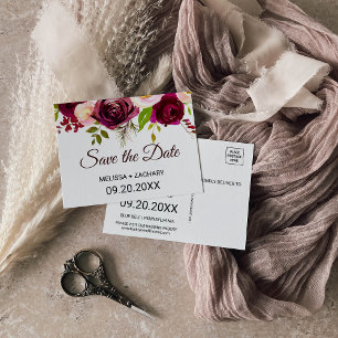 Rustieke Bourgogne Floral Save the Date Kaart