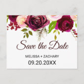 Rustieke Bourgogne Floral Save the Date Kaart (Voorkant)