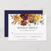 Rustieke Bourgogne Geel Bloemen Bruiloft RSVP Kaar (Voorkant / Achterkant)