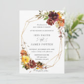 Rustieke Bourgogne Gele Bloemen Bruiloft Geometris Kaart (Staand voorkant)