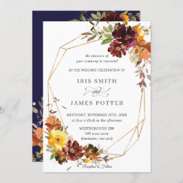 Rustieke Bourgogne Gele Bloemen Bruiloft Geometris Kaart