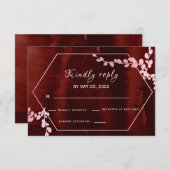 Rustieke Bourgogne Geometrische Roze Bloemen RSVP (Voorkant / Achterkant)
